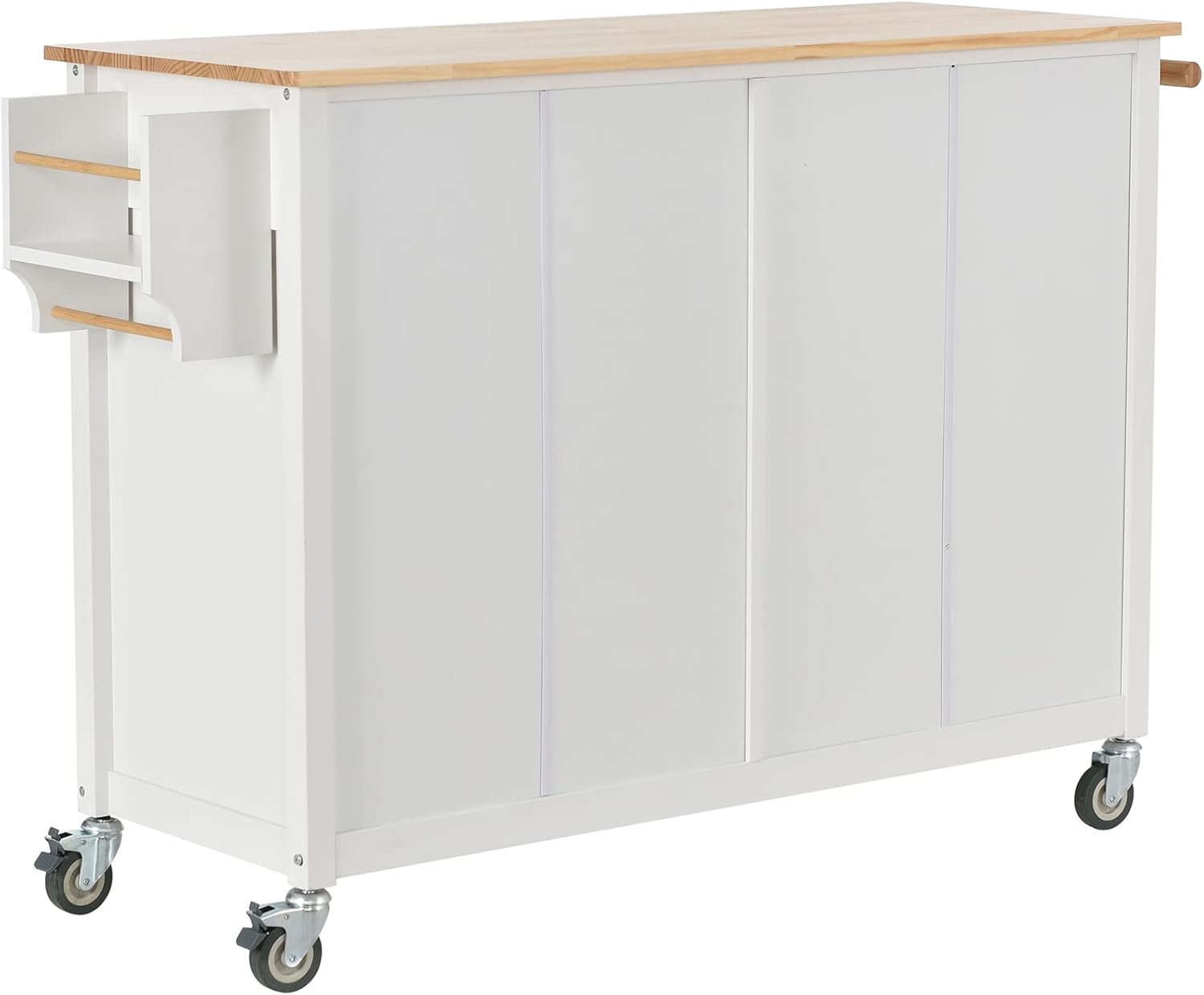 LUMISOL Rolling Kitchen Island Cart with Solid Wood Top for Kitchen, Mobile Storage Cart on Wheels with 2 Drawers and 4 Door Cabinet, White