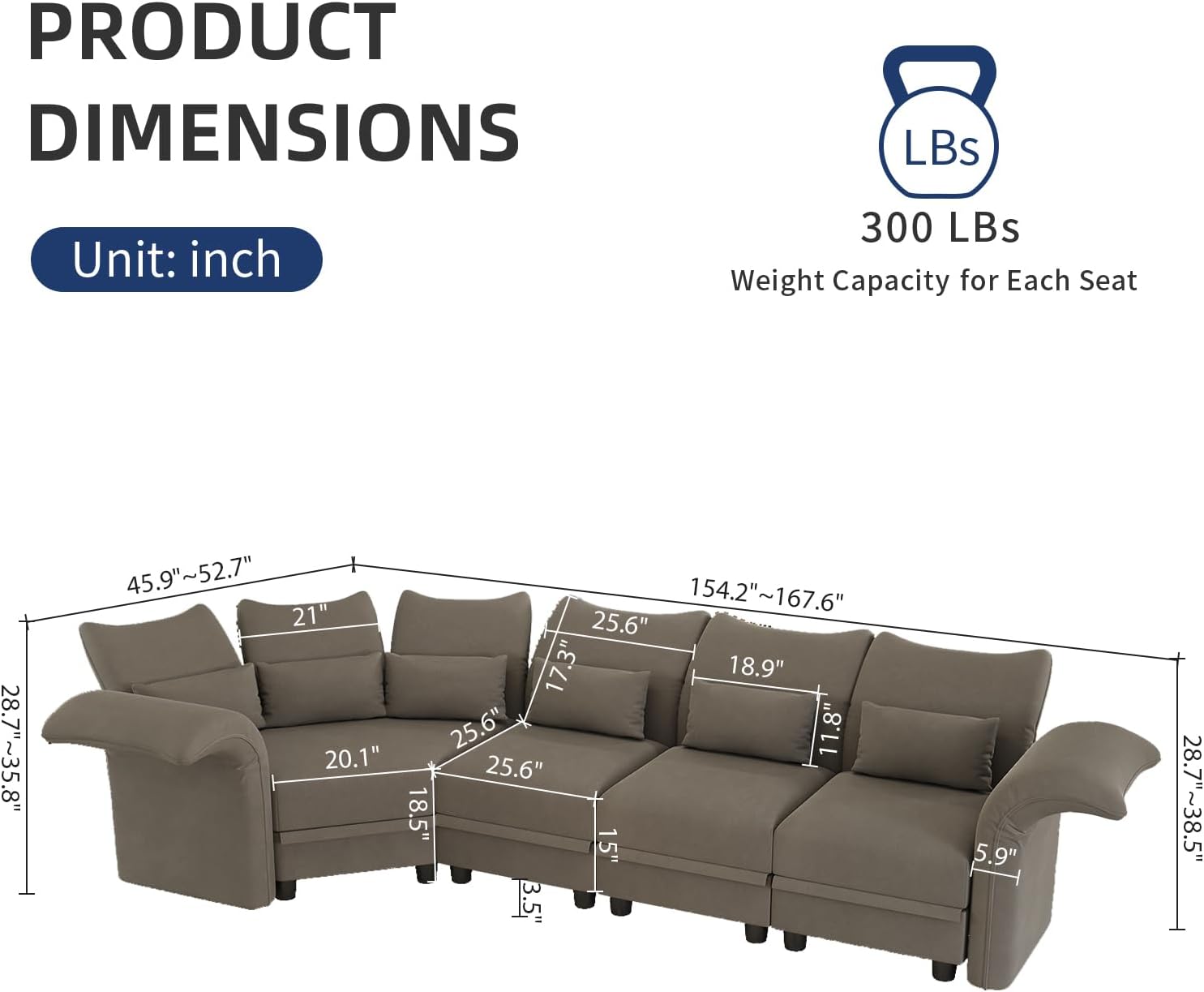 LLappuil Velvet Modular Sectional Sofa L Shaped Corner Couch with Storage Chaise, 142.2" 4-Seater Sofa with Big Ottoman
