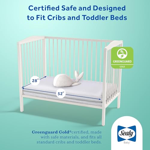 SEALY BABY OmniPedic Refresh Breathable Crib Mattress, GREENGUARD Gold Certified, Made in USA, Removable Knit Cover, 2 Stage, Toddler Bed Fit