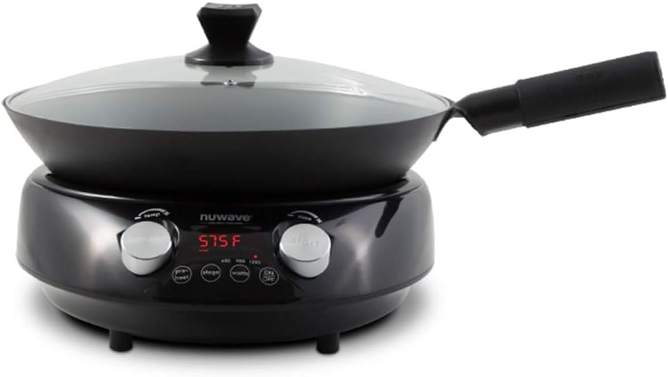 Nuwave Mosaic Induction Wok, Precise Temp Controls from 100°F to 575°F in 5°F, Wok Hei, Infuse Complex Charred Aroma & Flavor, 3 Watts 600,900 & 1500