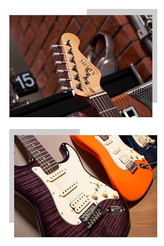 AKLOT Stryde Electric Guitar with Coil-Split: Roasted Maple Neck, Flame Maple Graphic Top, HSS Ceramic Pickups, Beginner Guitar Kit with 10W Amp