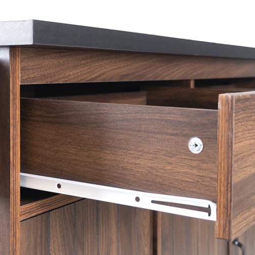 Ball & Cast Farmhouse Kitchen Island with Drop Leaf & Barn Door,Rolling Kitchen Cart on Wheels with Power Outlet,3 Large Drawers
