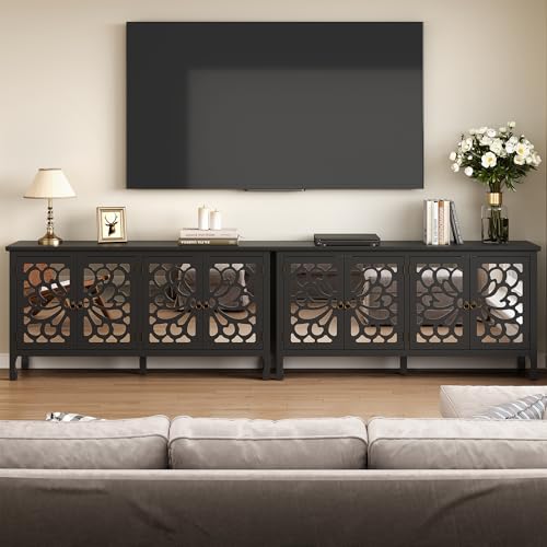 RoyalCraft Buffet Cabinet with Mirror Butterfly Carved Door, 63'' Sideboard Cabinet with Adjustable Shelves