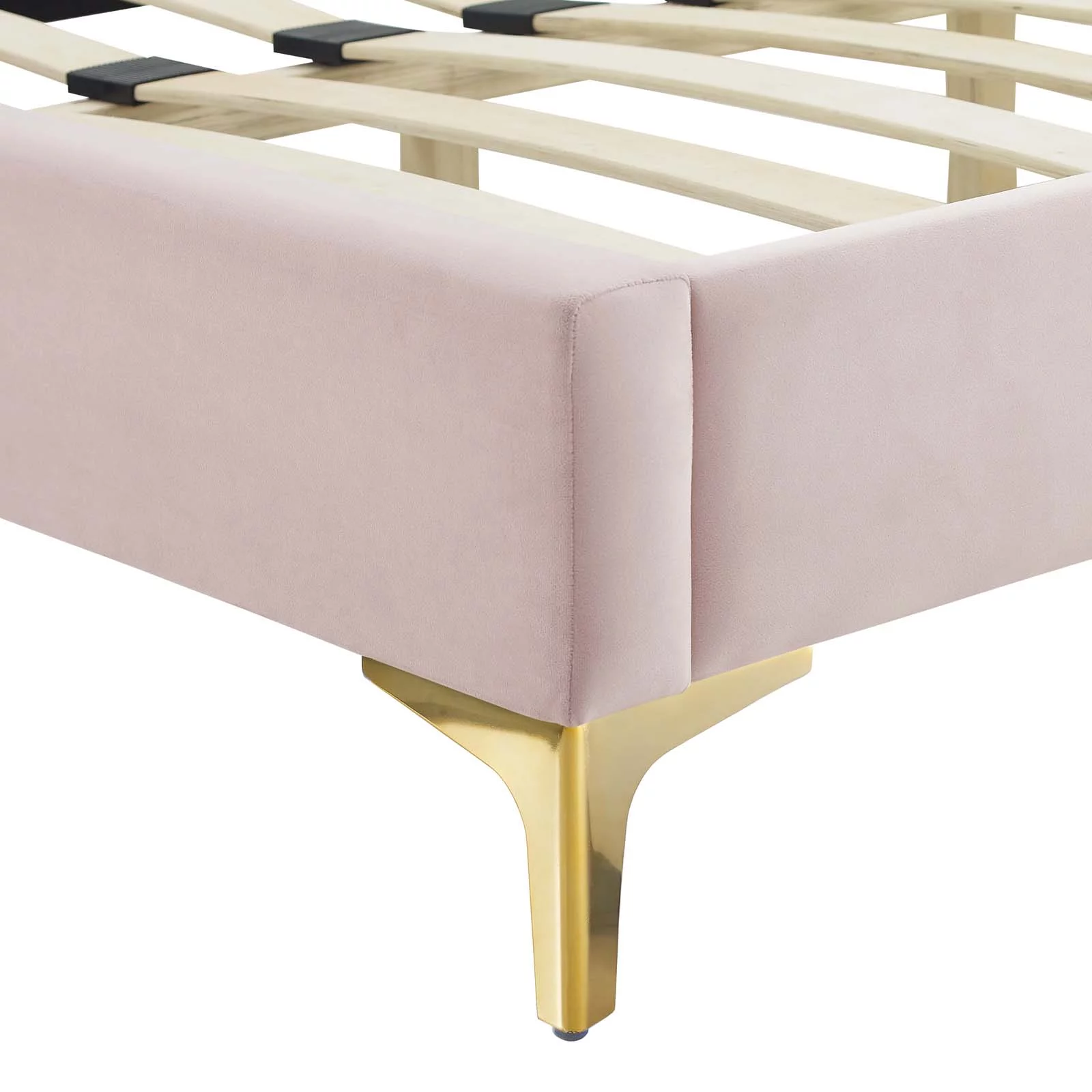 Platform Bed Frame, Queen Size, Velvet, Pink, Modern Contemporary Urban Design, Bedroom Master Guest Suite