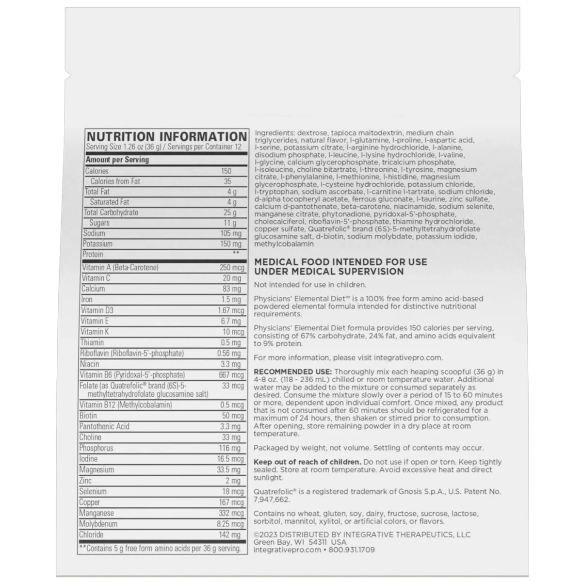 PHYSICIANS' ELEMENTAL DIET by Integrative Theraputics - Kansas Nuitrition - HNZSDS