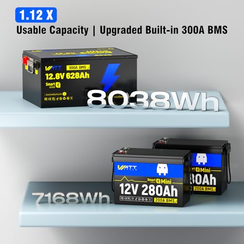 12V 314Ah Mini LiFePO4 Lithium Battery with Bluetooth 5.0, 200A BMS, 4.01kWh Energy, Upgraded Aluminum Cooling Fins & Braided Copper Wires, for RV