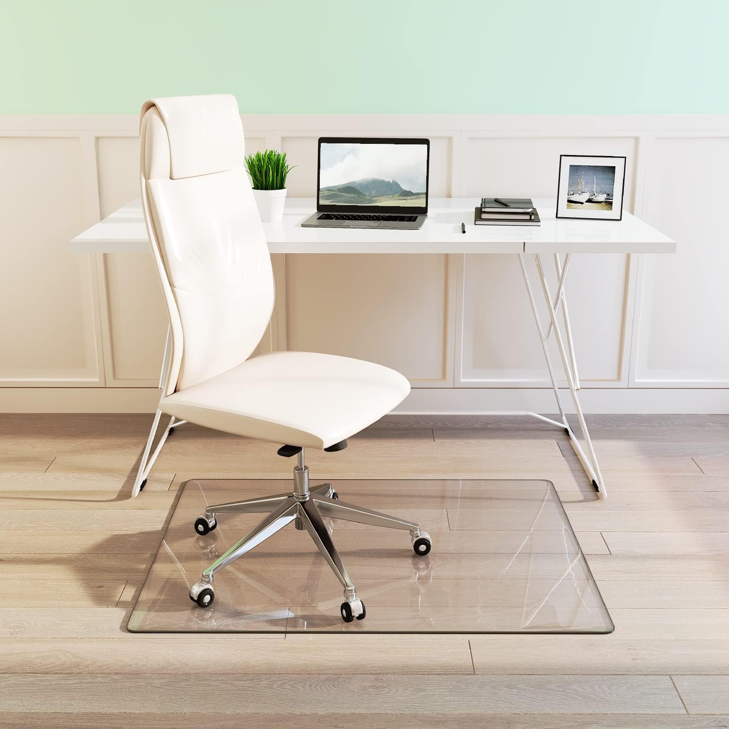 Premium Tempered Glass Office Chair Mat (36x48, Extra Clear Glass) - Crystal Clear Desk Chair Mat for Carpet and Hardwood Floors