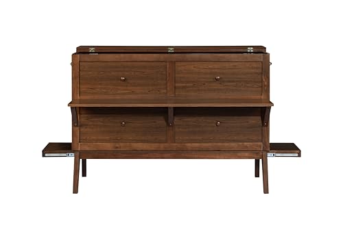 Queen Murphy Bed with Desk and Removable Shelves on Each Side, Murphy Bed Chest Murphy Bed Frame w/USB Port for Home Office, Studio or Guest Room