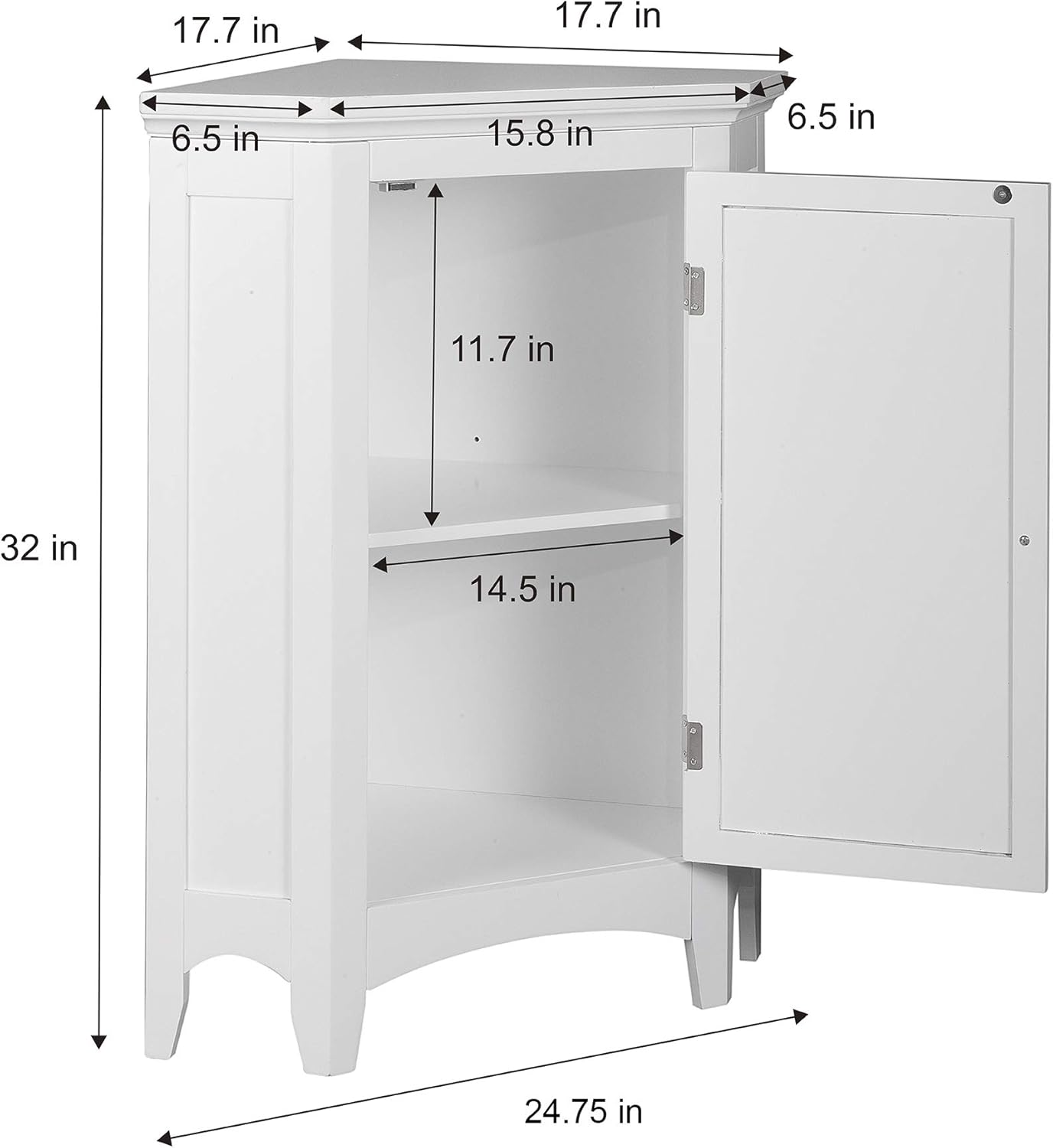 Teamson Home Glancy Bathroom Storage Floor Cabinet, White