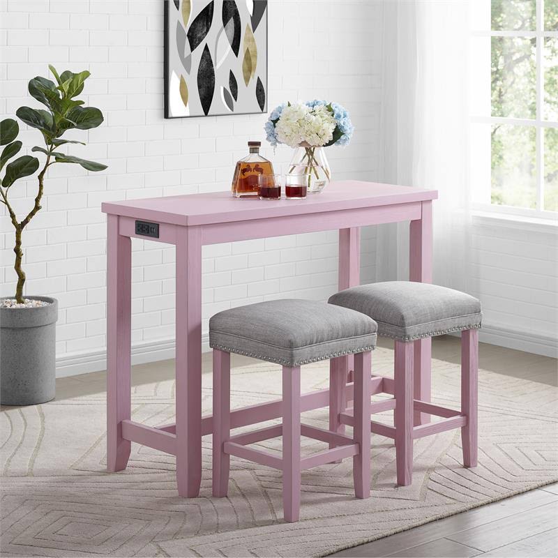 Furniture of America Sabana 3-Piece Wood Counter Height Pub Set in Antique Pink