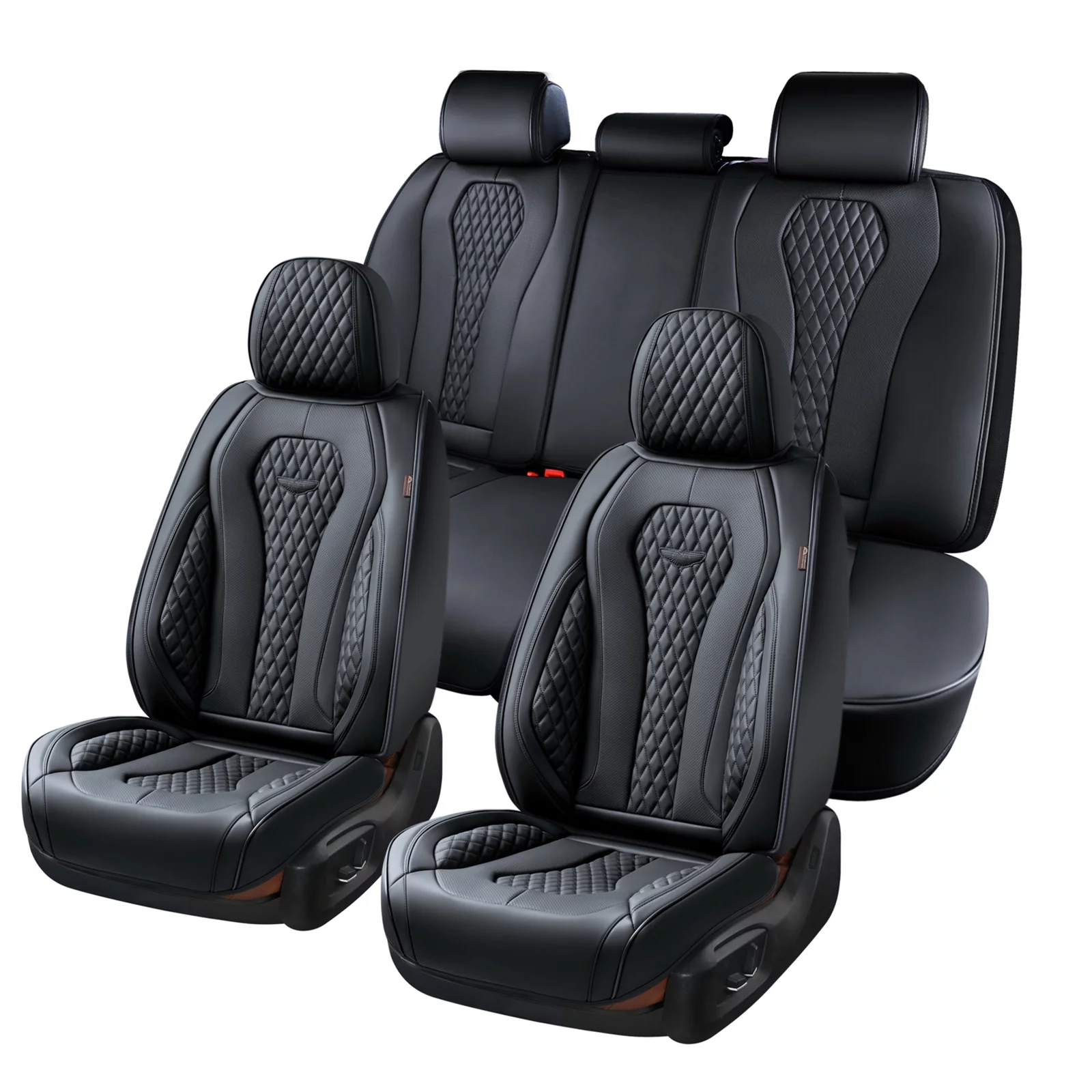 Coverado 5 Seats Black Car Seat Covers Full Set, Premium Leatherette Auto Seat Cushions Luxury Interior