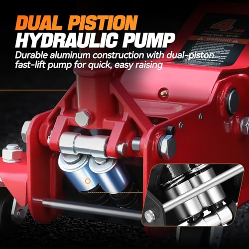 Auto Dynasty 4 Ton Low Profile Floor Jack, Heavy Duty Steel Hydraulic Car Jack with Dual Pistons Quick Lift Pump, Hydraulic Racing Floor Jack