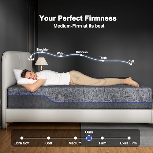 AMADA HOMEFURNISHING 12 Inch Queen Size Memory Foam Mattress, Cooling Sleep & Pressure Relief, Medium Firm Plus Feel & Fiberglass-Free