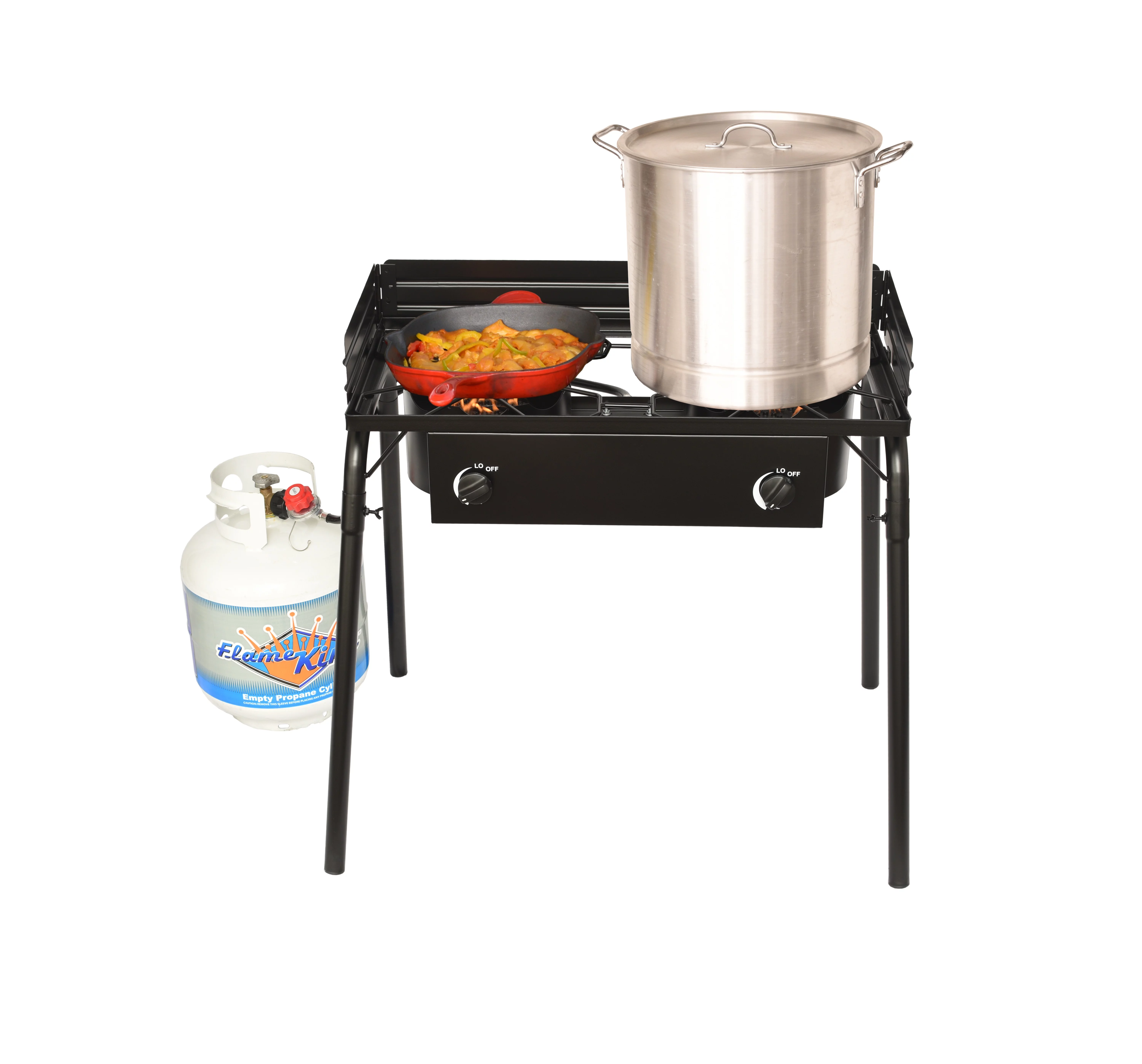 Flame King 200,000 BTU LP Gas Standup 2 Burner Cooktop Stove with Regulator Hose