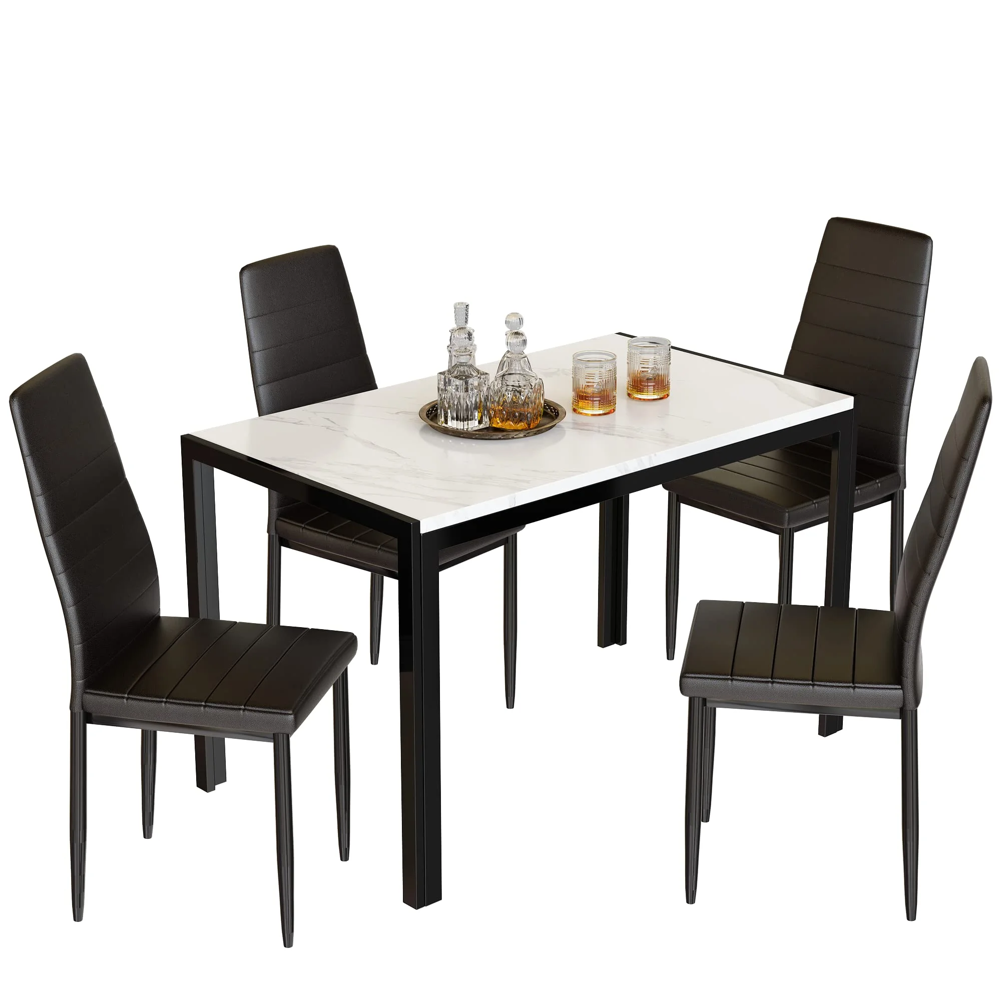 AWQM Faux Marble Dining Table Set for 4,Kitchen Table and Chairs,5 Piece Dining Room Table Set