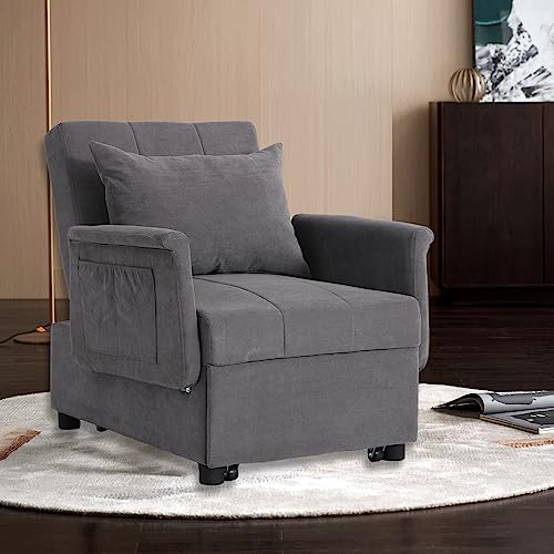 Convertible Chair Sleeper Bed, Folding Ottoman Sleeper Guest Bed 3 in 1 Multi-Function Adjustable PU Leather Futon Chair with Lumbar Pillow (Black)