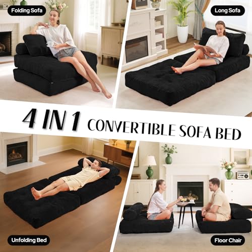 HABUTWAY Folding Sofa Bed, Convertible Sleeper Chair Bed w/Dual-Pillow & Handle, Foldable Floor Sofa Lounge w/Back Support for Living Room, Bedroom