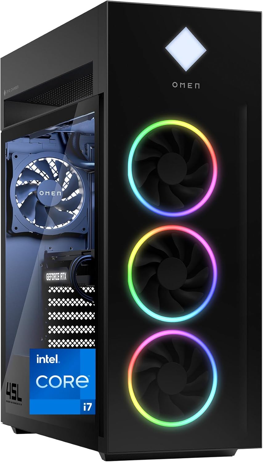 HP OMEN 45L Gaming Desktop, 14th Generation Intel Core i7-14700K, 32 GB RAM, 1 TB Solid State Drive, NVIDIA GeForce RTX 4070 SUPER Ti Graphics