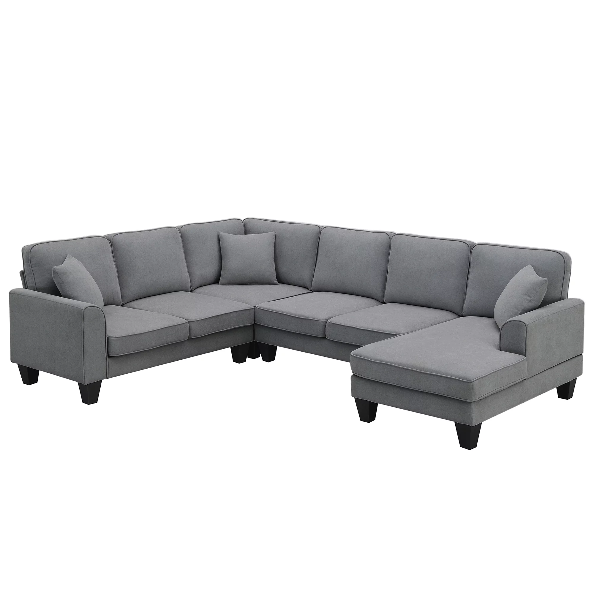 Euroco U Shape Sectional Sofa 7 Seat Modern Living Room Sofa Set with 3 Pillows, 108"x85.5", Dark Gray