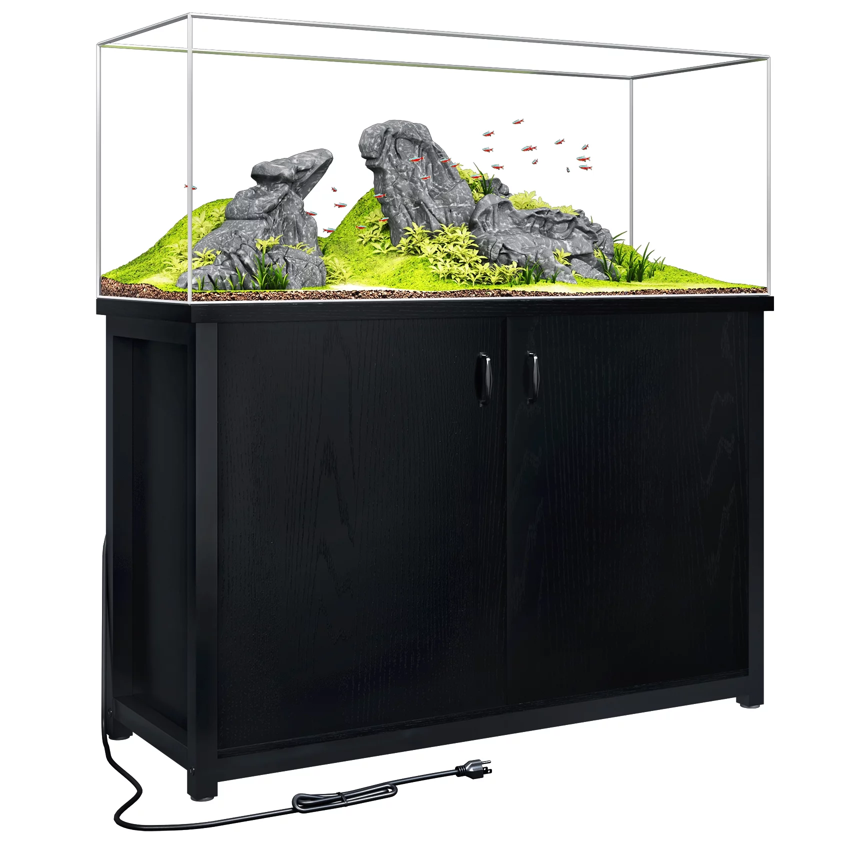 TC-HOMENY 55-75 Gallon Aquarium/Fish Tank Stand with Cabinet and Charging Station/Power Outlets, Black - Radiant Selections