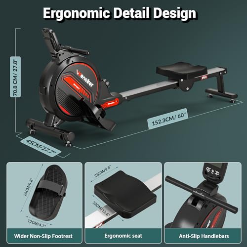 Rowing Machine,Wenoker Magnetic Rower Machine for Home,350 LB Weight Capacity