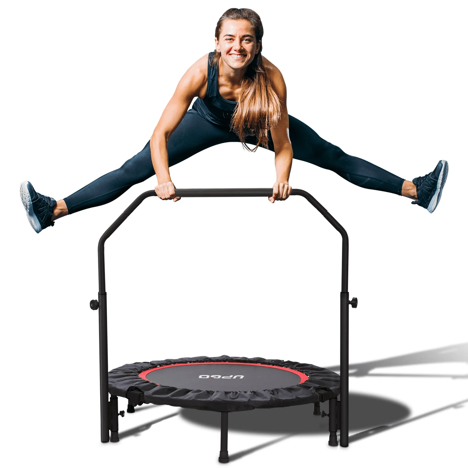 UPGO 40 Foldable Trampoline, Fitness Rebounder with Adjustable Foam Handle, Exercise Trampoline for Adults Indoor/Garden Workout Max Load 330lbs