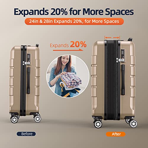 SHOWKOO Luggage Sets Expandable PC+ABS Durable Suitcase Double Wheels TSA Lock Black