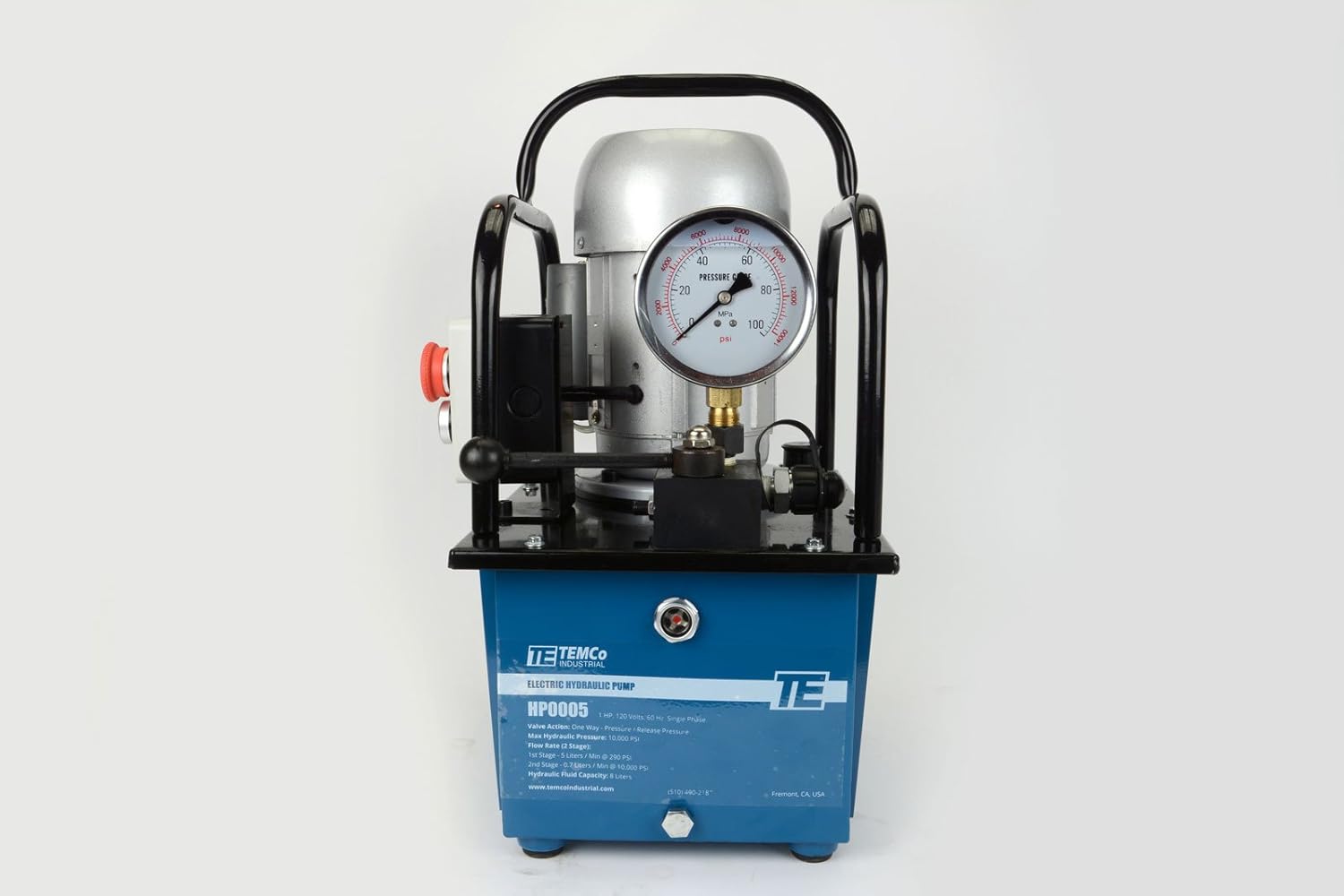TEMCo HP0005 - Electric Hydraulic Pump Power Pack Unit 2 Stage Single Acting 110v 10k psi 488 Cubic in Capacity