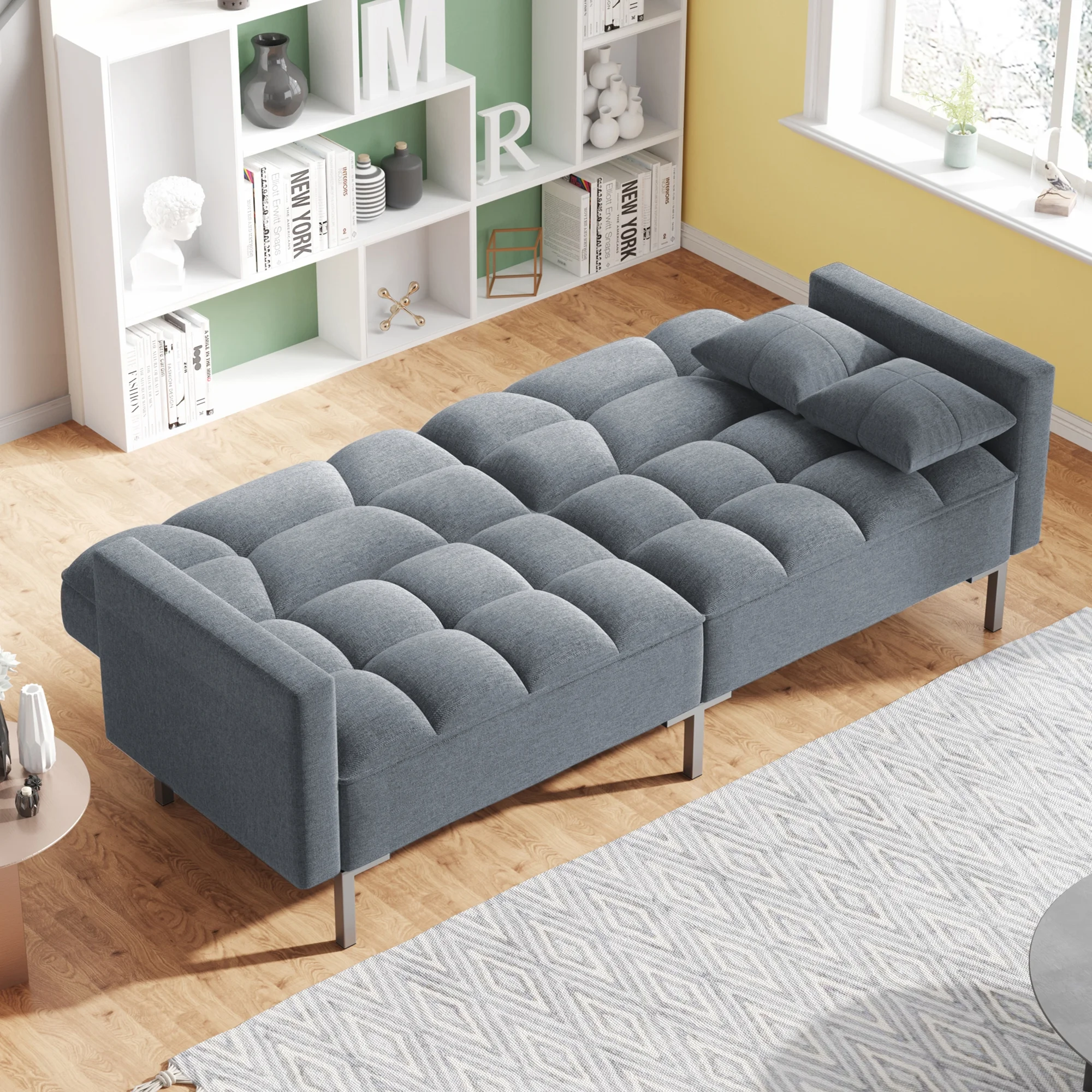 75" W Sectional Sofa Convertible Folding Futon Sofa Bed 3 Seat Couch, Modern Sofa with Linen Fabric, Couches Sofas for Living Room Apartment Bedroom