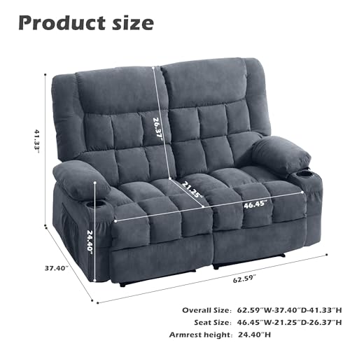 Reclining Loveseat with Cup Holders for Living Room 2 Seat Manual Loveseat Recliner with Side Pocket