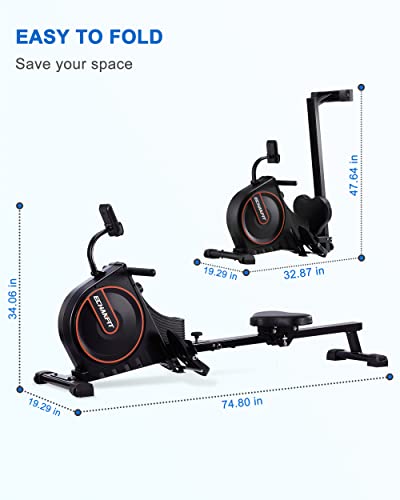 ECHANFIT Magnetic Rowing Machine for Home，Foldable Rower Machine Whit 350 LB Weight Capacity 16 Levels Adjustable Resistance LCD Monitor and Tablet