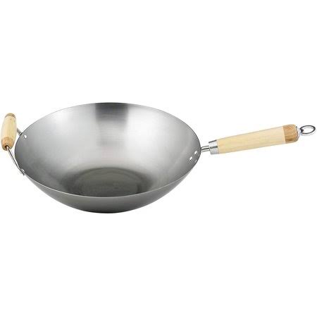 Helen Chen's Asian Kitchen 14-inch Carbon Steel Wok Stir Fry Pan with Bamboo Handles, Helens Asian Kitchen Carbon Steel Wok for