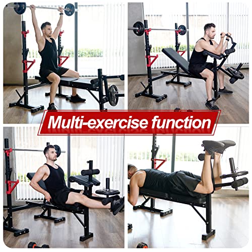 Weight Bench with Squat Rack,Bongkim Adjustable Bench,Multi-Purpose Foldable Bench & Barbell Rack Stand,Bench press 660Lbs