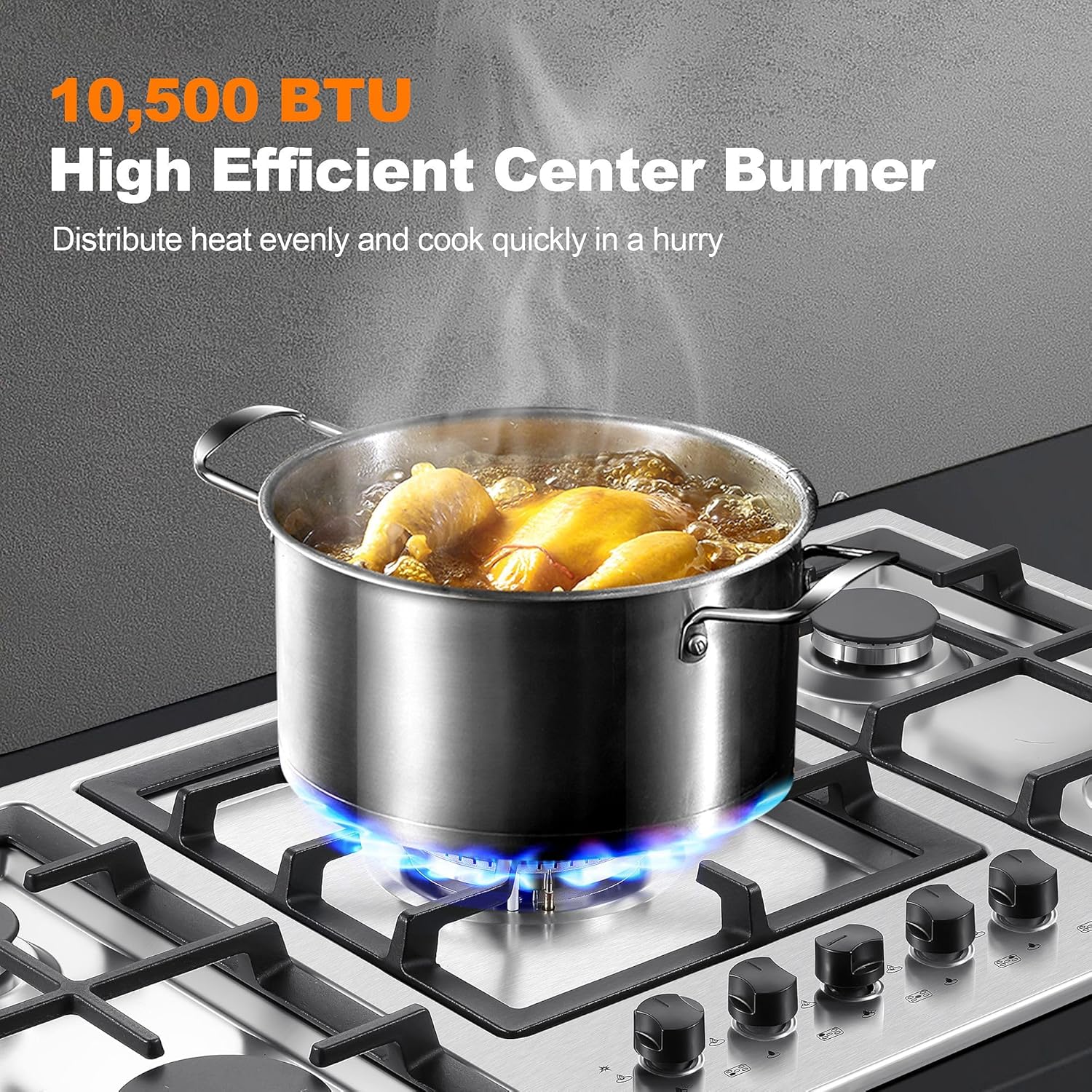 Gas Cooktop 36 Inch, 5 Burner Gas Stove Top, Built in Stainless Steel 36 Inch Gas Hob with Thermocouple Protection, LPG/NG Convertible Propane Cooktop