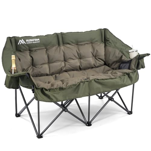 Double Camping Chairs Padded Loveseat Chair for 2 Person - Heavy Duty Oversized Camping Couch for Adults Outdoor Lawn Beach