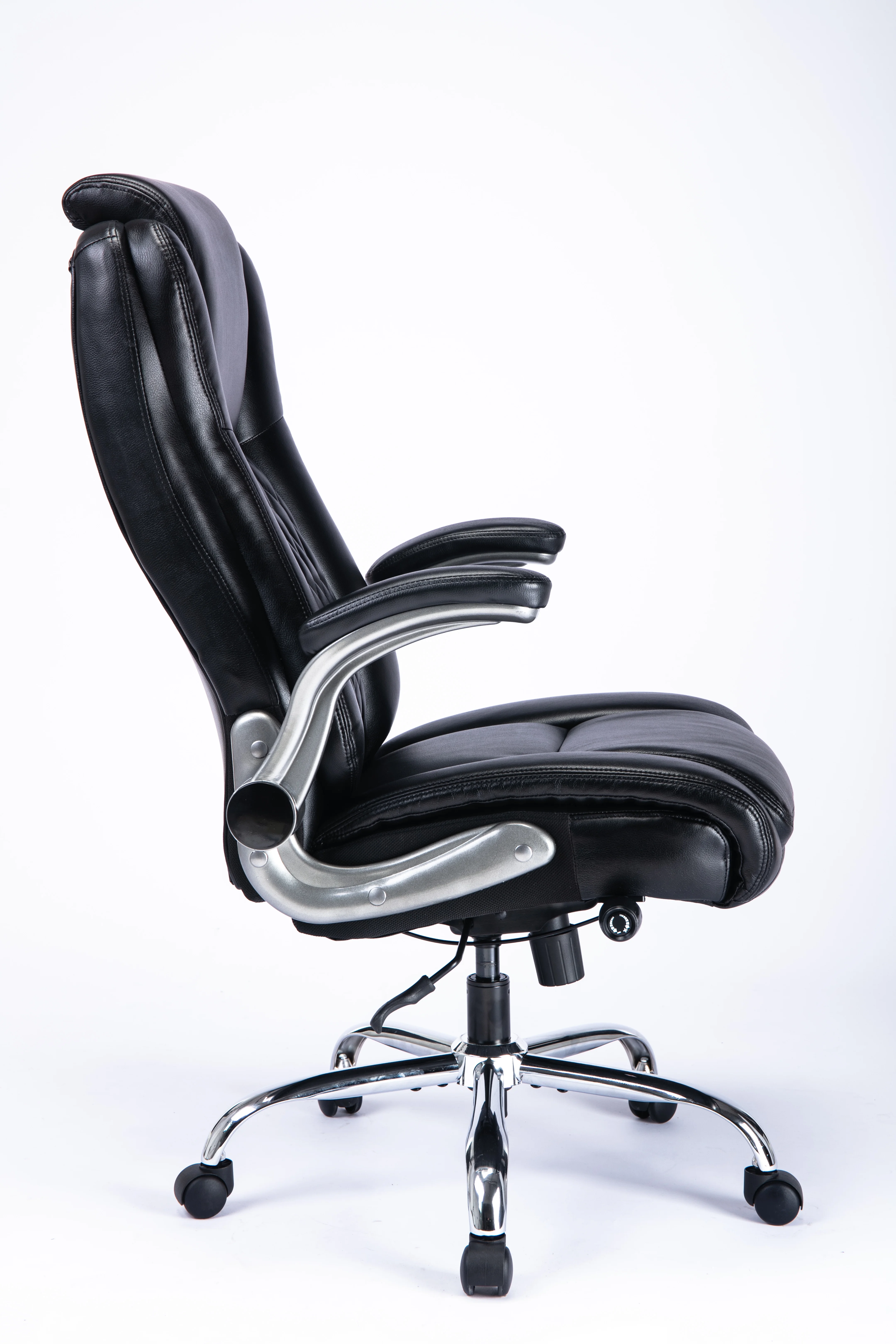 FOAUUH High Back Office Chair with Lifting Headrest, Adjustable Built-in Lumbar Support, Flip Arms