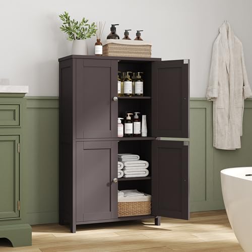 Nuturelly Freestanding Pantry Cabinets, Kitchen Floor Storage Cabinet with 4 Doors & 3 Adjustable Heights