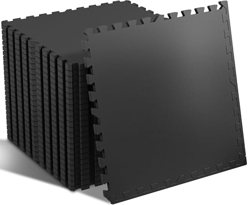 SUPERJARE 0.56'' Thick 24 Pcs 96 Sq Ft Rubber Top Exercise Equipment Mats, High Density EVA Foam Mats with Rubber Top