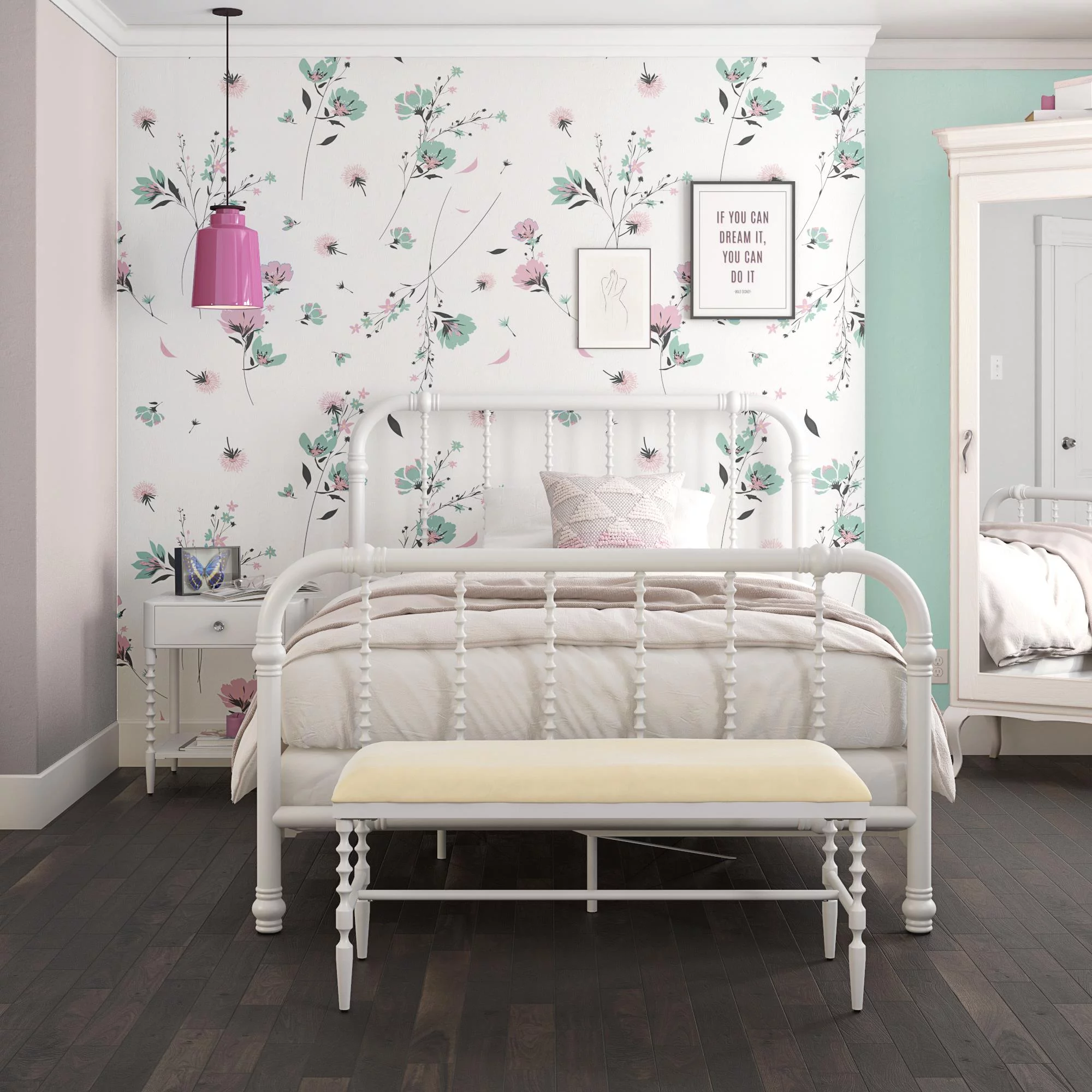 DHP Jenny Lind Metal Bed, Full, White