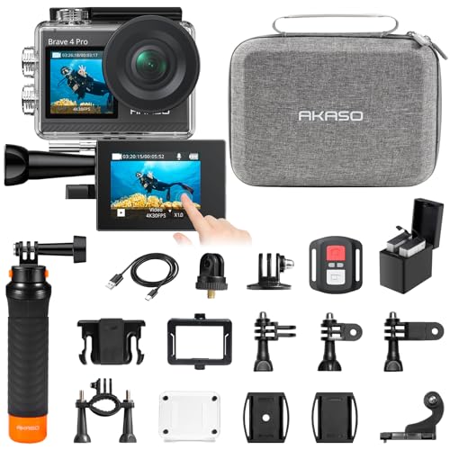 AKASO Brave 4 Pro 4K30 Action Camera with 256GB MicroSD U3 Card 131FT Underwater Waterproof Camera EIS Touch Screen Remote Control with 2x1350mAh