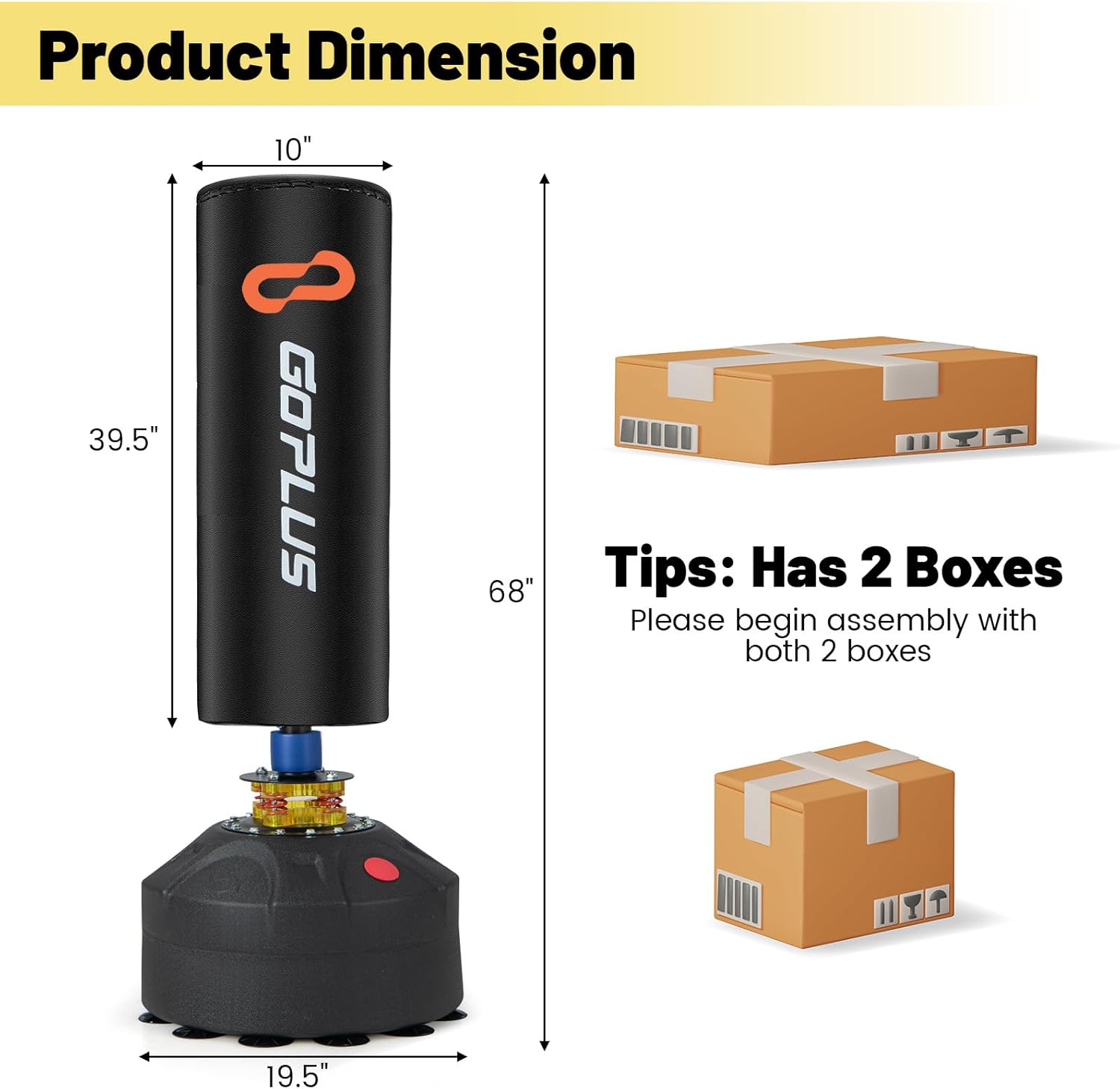 Goplus Freestanding Punching Bag, 220LBS Heavy Boxing Bag with Gloves, Shock Absorber, 12 Suction Cup Base