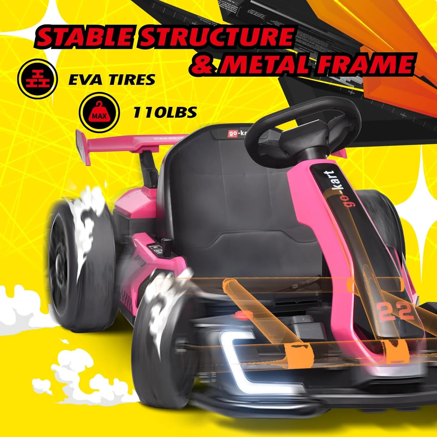 Blitzshark 24 V Kids Go Kart 300W Powerful Electric Pedal Go Kart, with Drift/Sports Mode, EVA Tires, Brake Pedal, Pink - Radiant Selections
