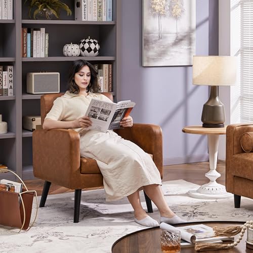 Yaheetech Mid-Century Accent Chairs, PU Leather Modern Upholstered Living Room Chair