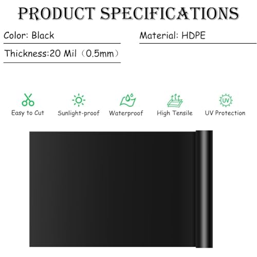 SOYDAN Black Pond Liner, 20 Mil HDPE Pond Liners for Outdoor Ponds, 10×13ft HDPE Pond Liner for Fish Pond, Garden Landscape, Aquaculture