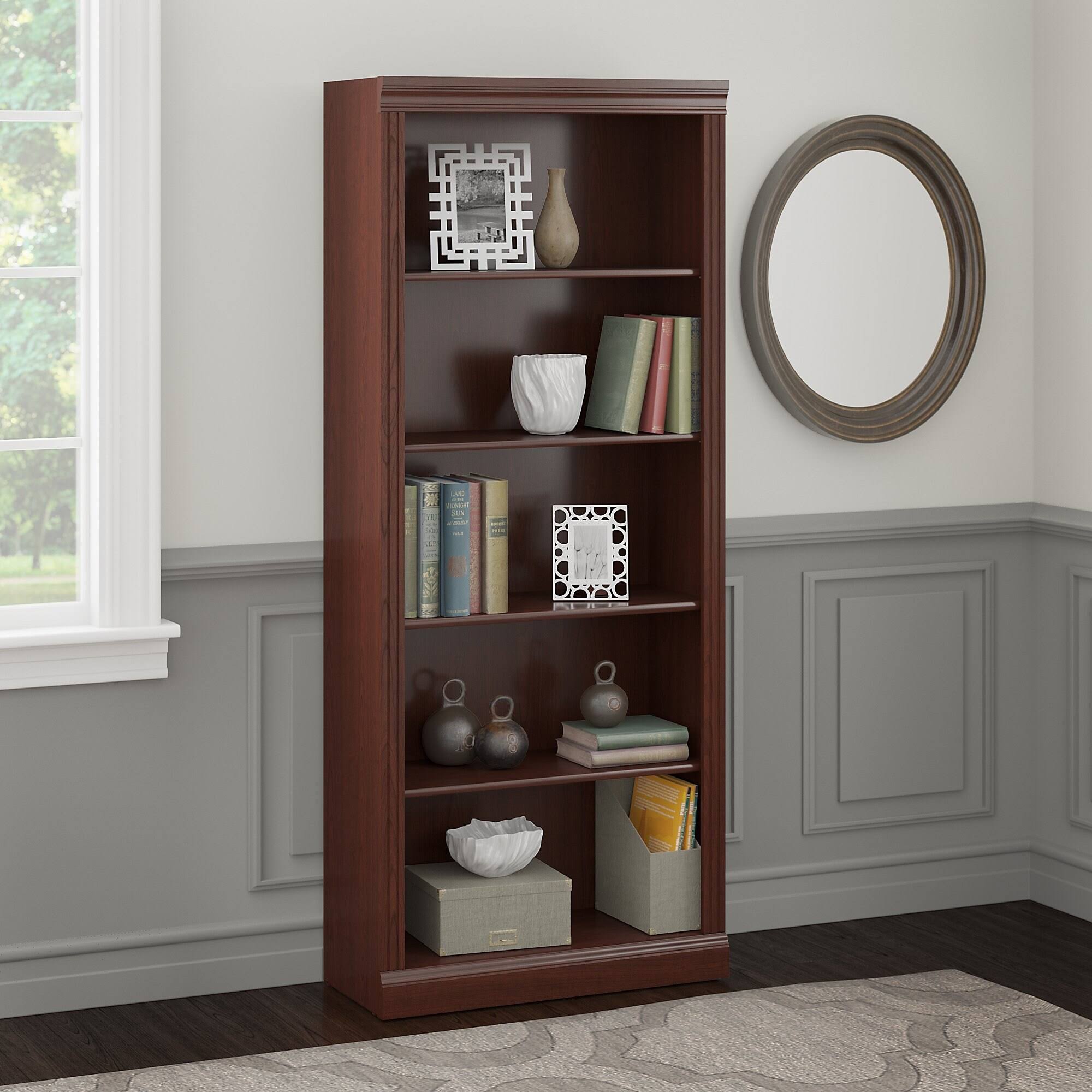 Bush Furniture Saratoga Tall 5 Shelf Bookcase, 30W, Linen White Oak