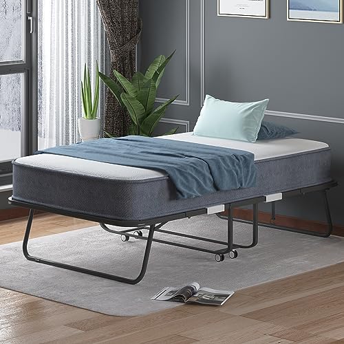 BALUS Folding Bed with Mattress for Adults, 75 ''L X 46''W Rollaway Bed with 5''Memory Foam Mattress