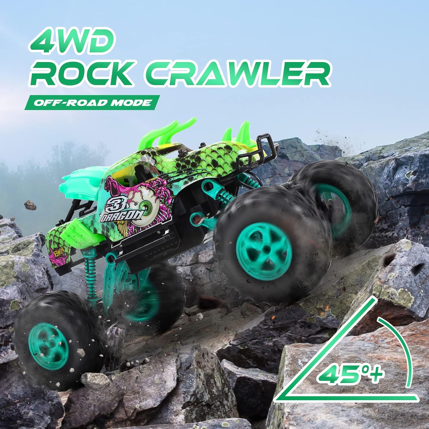 Remote Control Cars, Holyton 1:12 Large Scale Dinosaur Monster RC Trucks, 4WD Liftable Chassis Off Road Rock Crawler for Kids