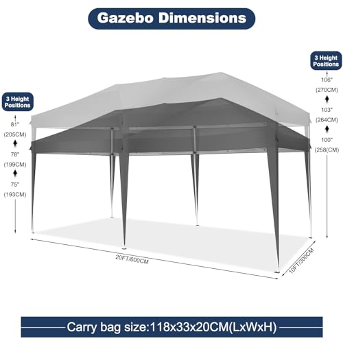 COBIZI Canopy 10x20 Pop Up Canopy Tent with 6 Sidewalls Party Tents for Parties Weddings Backyard Waterproof Canopy Outdoor Commercial Canopy Event