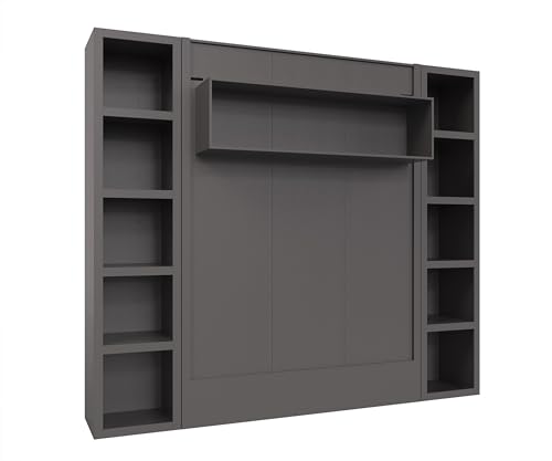 Oakland Living Easy-Lift Queen Murphy Wall Bed in Brown Wood Grain with Two Bookshelves