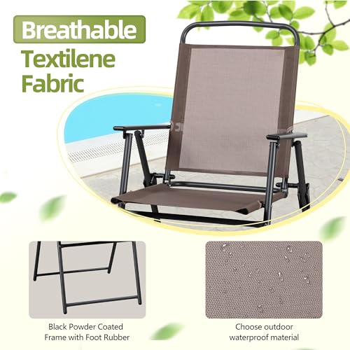 Vongrasig 6 Piece Folding Patio Dining Set,Small Metal Outdoor Garden Patio Table and Chair Set w/Umbrella for Lawn,Deck,Backyard,Black